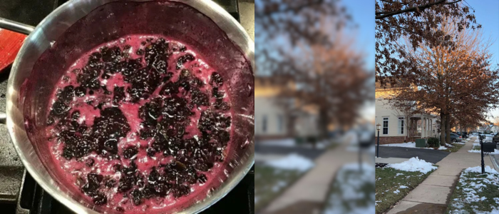 Older man and younger woman smiling, with an inset image of someone pouring a liquid into a cup